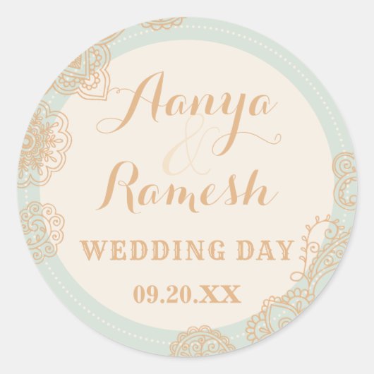 Elegant Mandala over de Circle Mehndi Wedding Ronde Sticker (Voorkant)