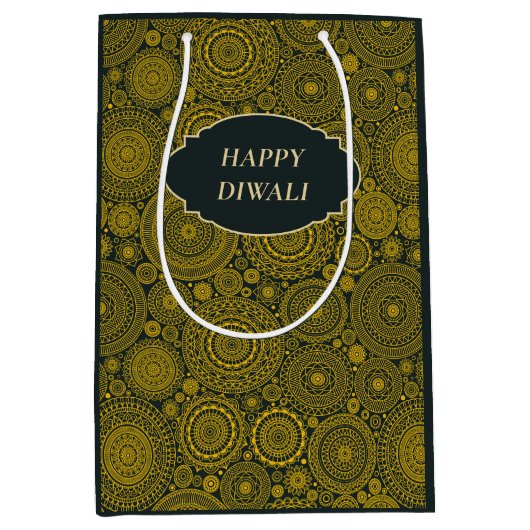 Elegant mandala patroon op maat groen goud diwali medium cadeauzakje (Voorkant)