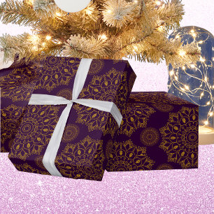 Elegant mandala patroon paarse gouden diwali cadeaupapier