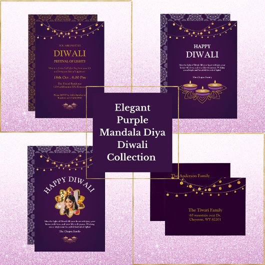 Elegant mandala patroon paarse gouden diwali medium cadeauzakje