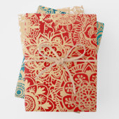 Elegant Mandala patroon rood groen goud Inpakpapier Vel (In situ)