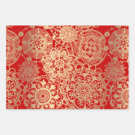 Elegant Mandala patroon rood groen goud Inpakpapier Vel