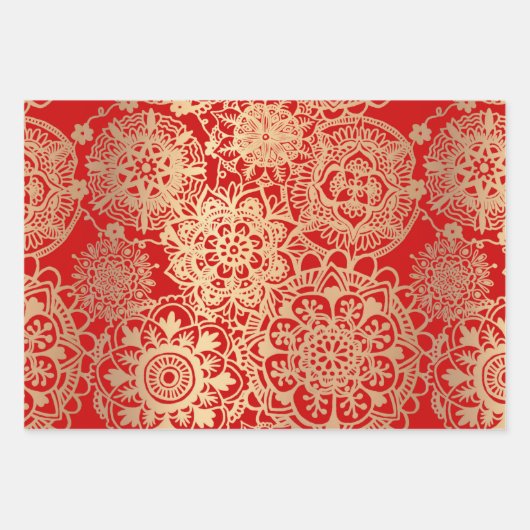 Elegant Mandala patroon rood groen goud Inpakpapier Vel (Voorkant)