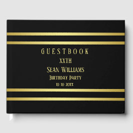 Elegant mannelijk goud & zwart verjaardag gastenboek