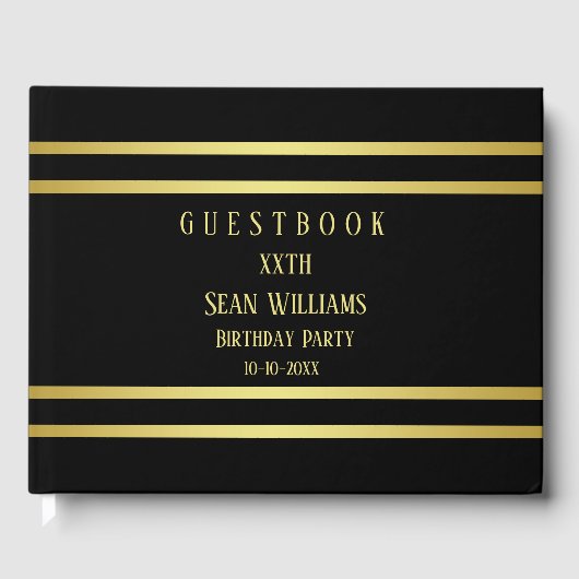 Elegant mannelijk goud & zwart verjaardag gastenboek (Voorkant)