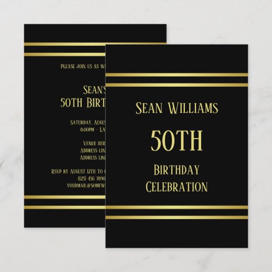 Elegant mannelijk goud & zwart verjaardag kaart (Voorkant / Achterkant)