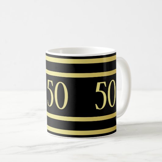 Elegant mannelijk goud & zwart verjaardag koffiemok (Voorkant rechts)