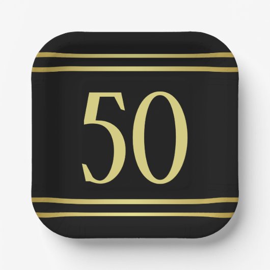 Elegant mannelijk goud & zwart verjaardag papieren bordje (Voorkant)