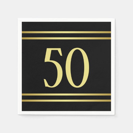 Elegant mannelijk goud & zwart verjaardag servet (Voorkant)
