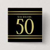 Elegant mannelijk goud & zwart verjaardag vierkante button 5,1 cm (Voorkant)