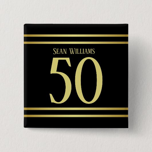 Elegant mannelijk goud & zwart verjaardag vierkante button 5,1 cm (Voorkant)