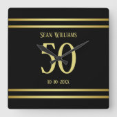 Elegant mannelijk goud & zwart verjaardag vierkante klok (Voorkant)