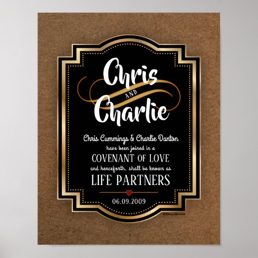 Elegant mannelijk hedendaags huwelijksakte poster (Voorkant)