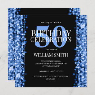 Elegant Mannen Birthday Party Sparkles Blue Kaart