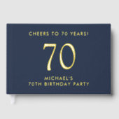 Elegant Mannen Blauwe 70ste Verjaardagsfeest Gastenboek (Voorkant)