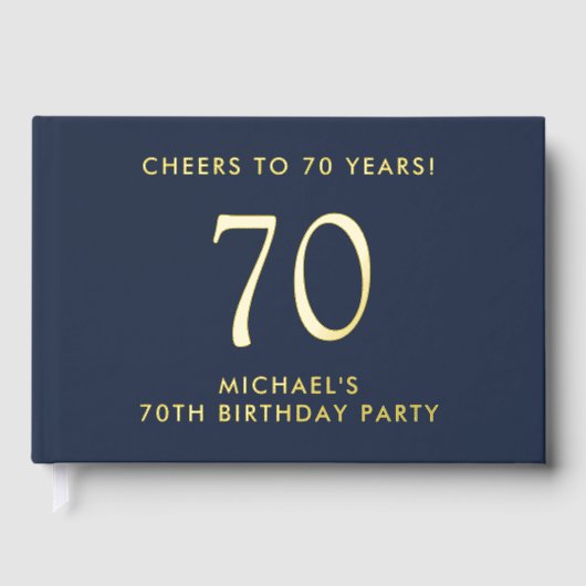 Elegant Mannen Blauwe 70ste Verjaardagsfeest Gastenboek (Voorkant)