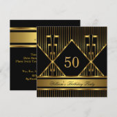 Elegant Mans Black Gold Stripe Birthday Party Mann Kaart (Voorkant / Achterkant)
