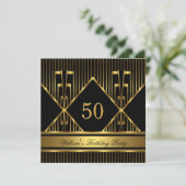 Elegant Mans Black Gold Stripe Birthday Party Mann Kaart (Staand voorkant)