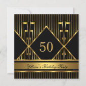 Elegant Mans Black Gold Stripe Birthday Party Mann Kaart (Voorkant)