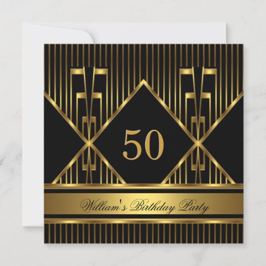 Elegant Mans Black Gold Stripe Birthday Party Mann Kaart (Voorkant)
