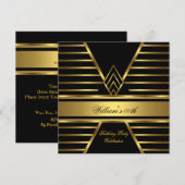 Elegant Mans Black Gold Stripe Birthday Party Mann Kaart (Voorkant / Achterkant)