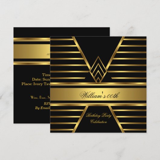 Elegant Mans Black Gold Stripe Birthday Party Mann Kaart (Voorkant / Achterkant)