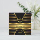 Elegant Mans Black Gold Stripe Birthday Party Mann Kaart (Staand voorkant)