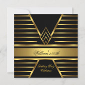 Elegant Mans Black Gold Stripe Birthday Party Mann Kaart (Voorkant)