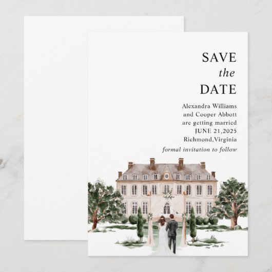 Elegant Mansion Estate Save the Date Kaart (Voorkant / Achterkant)