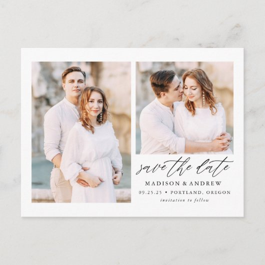 Elegant Manuscript 2 Foto sparen de Datum Aankondigingskaart (Voorkant)