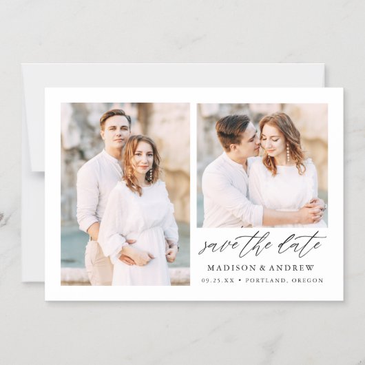 Elegant Manuscript 2 Foto sparen de Datum Magnetische Uitnodiging (Voorkant)