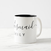 Elegant Manuscript Bridesmaid Persoonlijke Naam Tweekleurige Koffiemok (Voorkant rechts)