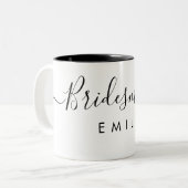 Elegant Manuscript Bridesmaid Persoonlijke Naam Tweekleurige Koffiemok (Voorkant links)