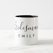 Elegant Manuscript Bridesmaid Persoonlijke Naam Tweekleurige Koffiemok (Center)