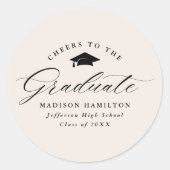 Elegant Manuscript Cream Cheers aan Afstuderen Ronde Sticker (Voorkant)