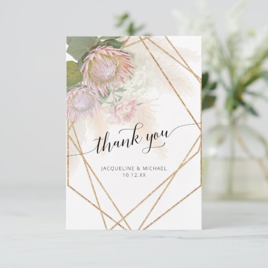 Elegant Manuscript Dank u Moderne Geometrische Flo Bedankkaart (Staand voorkant)