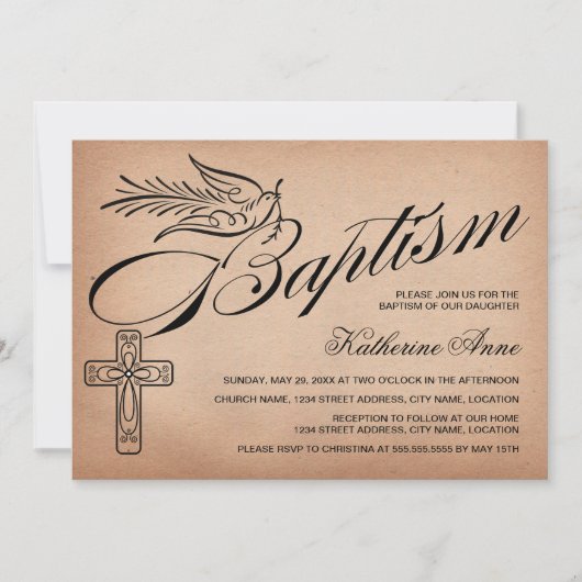 Elegant  Manuscript dwars en Dove Baptisme Kaart (Voorkant)