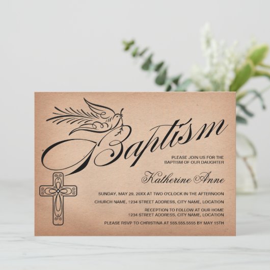 Elegant  Manuscript dwars en Dove Baptisme Kaart (Staand voorkant)