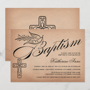 Elegant Manuscript dwars en Dove Baptisme Kaart