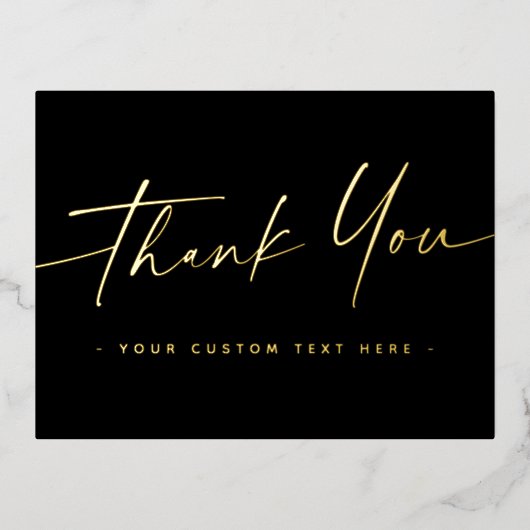 Elegant manuscript echte folie dank u tekstzwarte  feestdagen briefkaart (Voorkant)