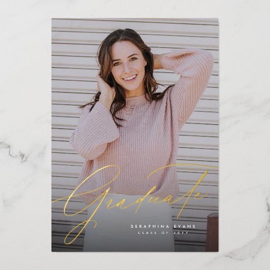 Elegant manuscript eenvoudig één afstuderen invita folie uitnodiging (Voorkant)