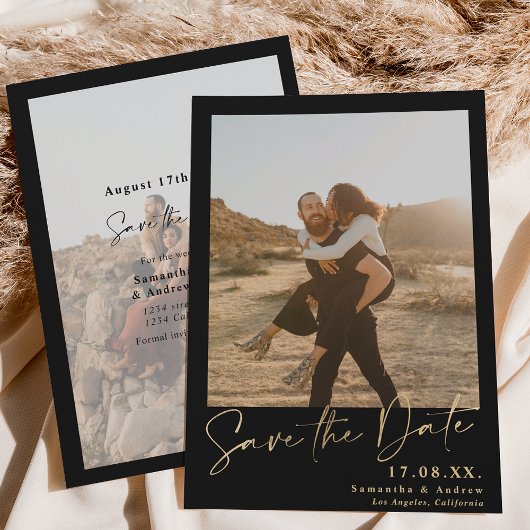 Elegant manuscript goud eenvoudige 2 foto's sparen save the date