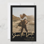 Elegant manuscript goud eenvoudige 2 foto's sparen save the date (Voorkant)