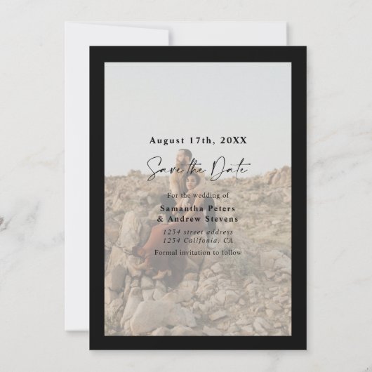 Elegant manuscript goud eenvoudige 2 foto's sparen save the date (Achterkant)