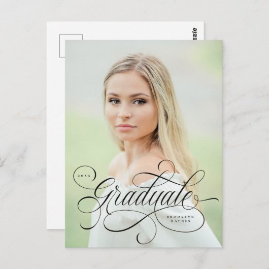 Elegant manuscript in zwarte op enig foto afstuder briefkaart (Voorkant / Achterkant)