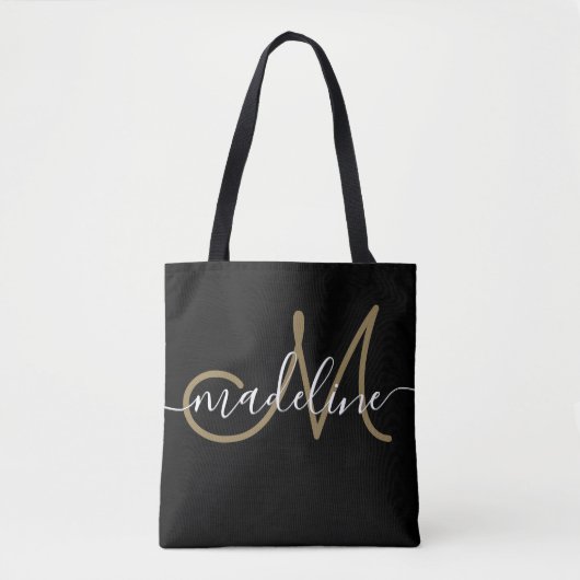 Elegant Manuscript Monogramed Naam Moderne Chic Tote Bag (Voorkant)