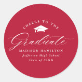 Elegant Manuscript Rode Boeken aan de Afstuderen Ronde Sticker (Voorkant)