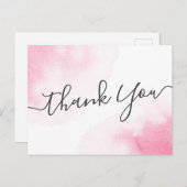 Elegant manuscript roze waterverf dank u briefkaart (Voorkant / Achterkant)