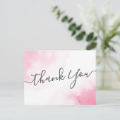 Elegant manuscript roze waterverf dank u briefkaart (Staand voorkant)
