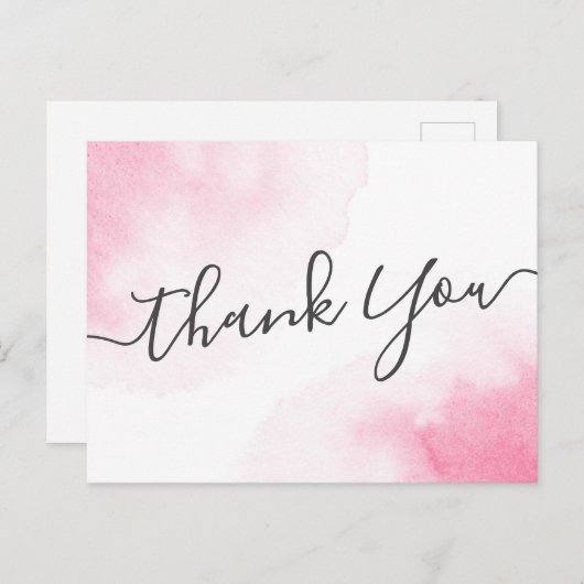 Elegant manuscript roze waterverf dank u briefkaart (Voorkant / Achterkant)